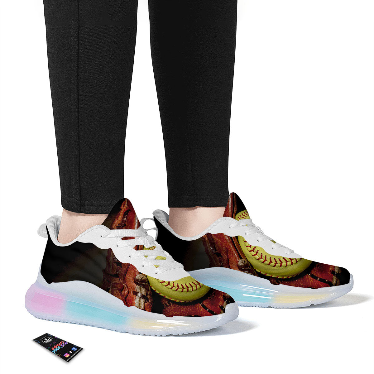Softball Yellow Print Running Sneakers-grizzshop