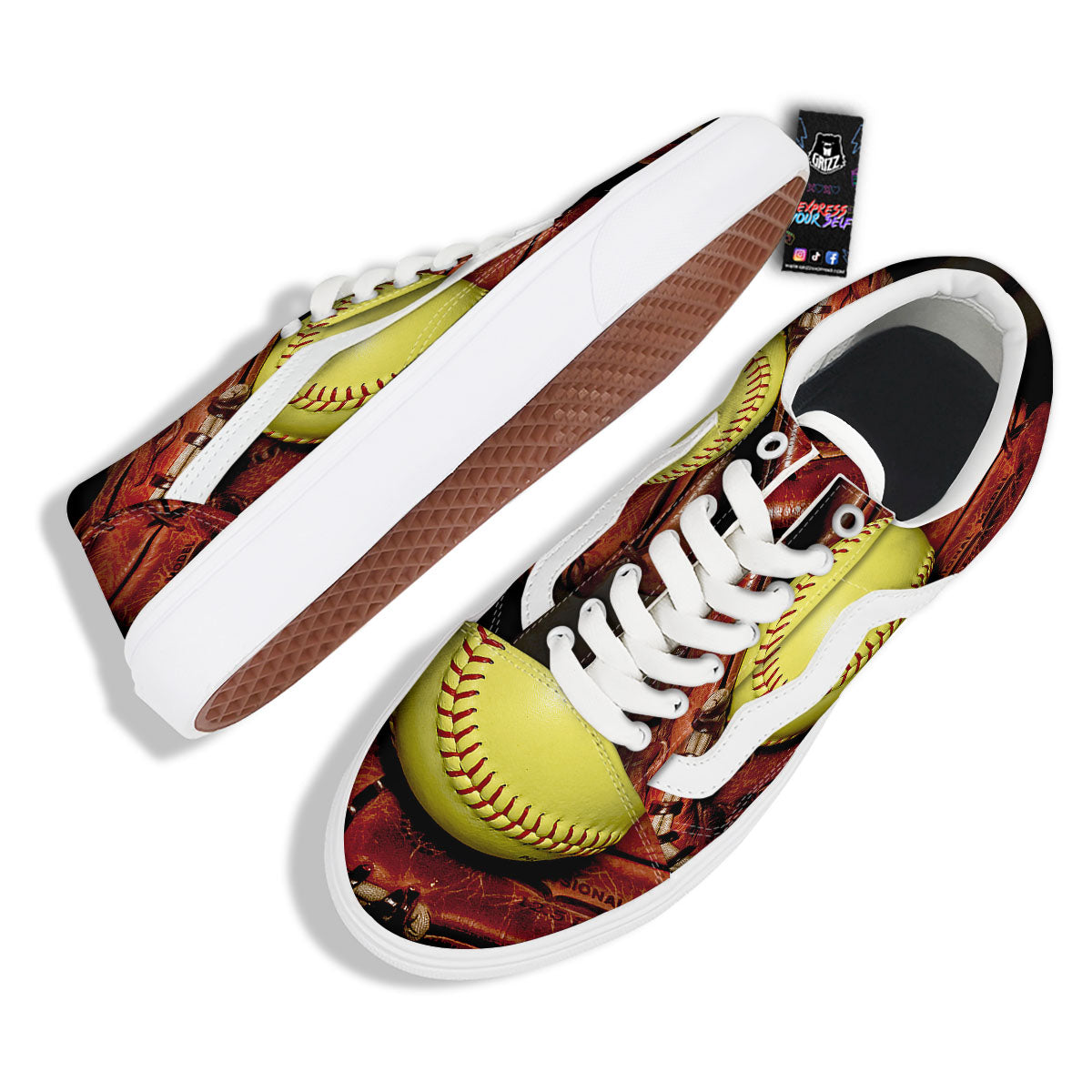 Softball Yellow Print Skate Shoes-grizzshop