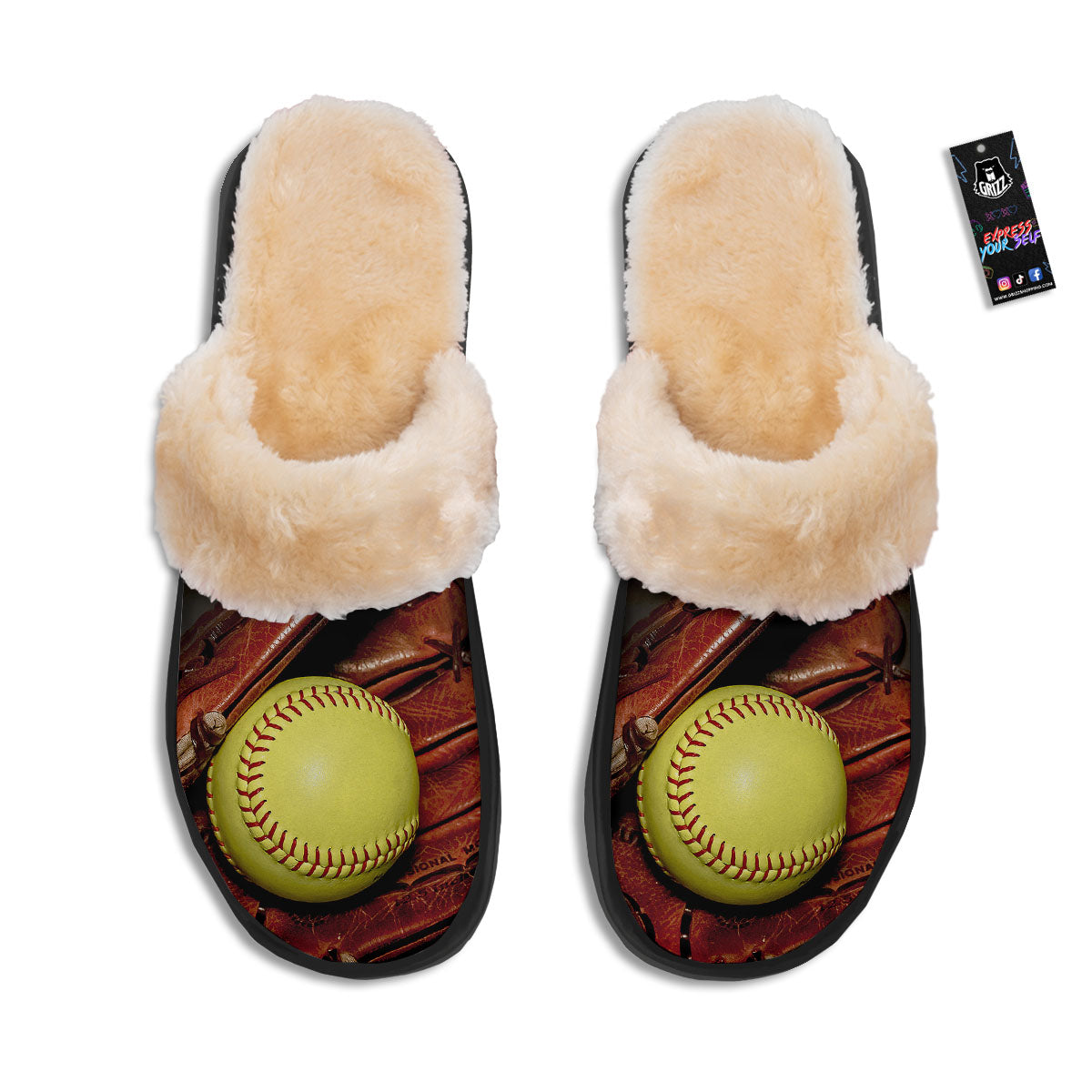 Softball Yellow Print Slippers-grizzshop