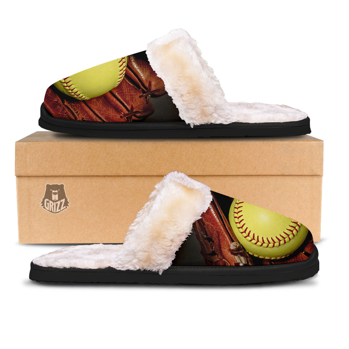 Softball Yellow Print Slippers-grizzshop