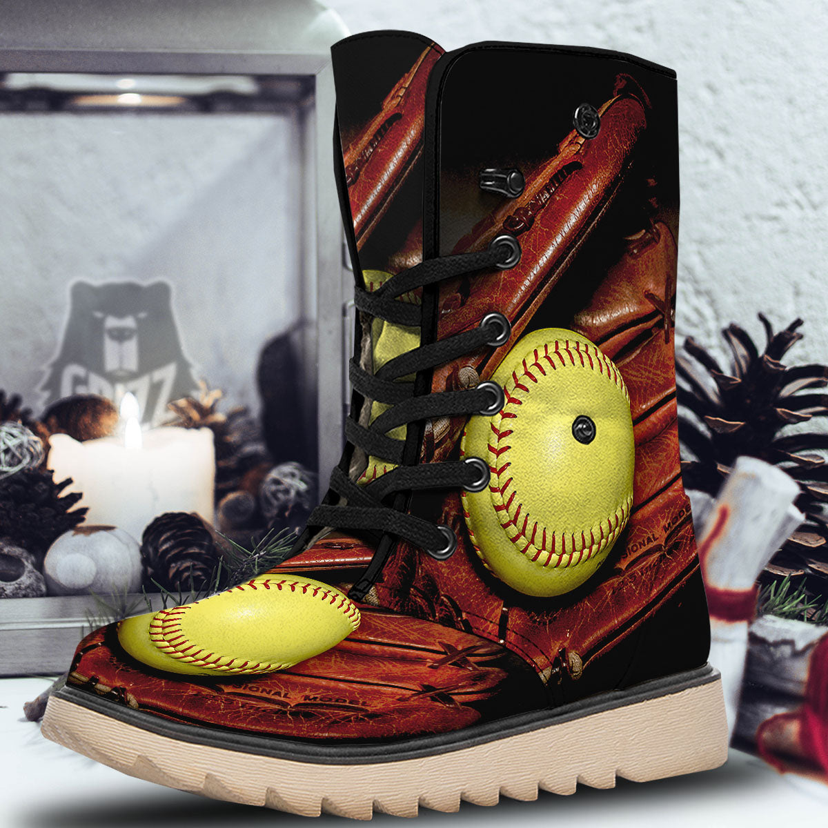 Softball Yellow Print Snow Boots-grizzshop