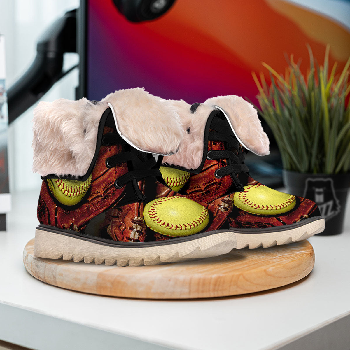 Softball Yellow Print Snow Boots-grizzshop