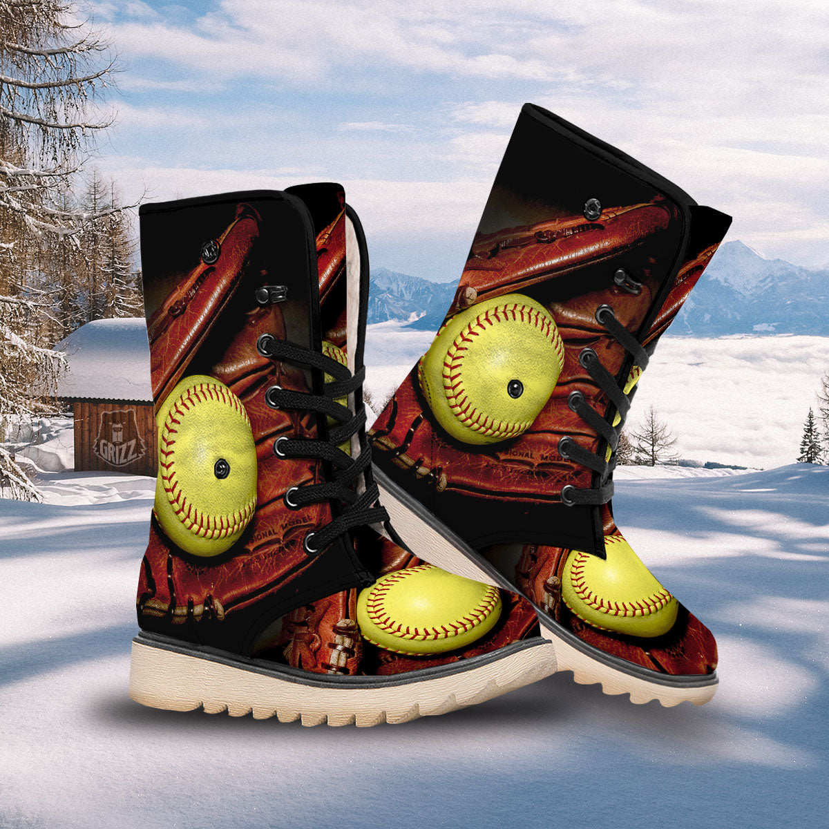 Softball Yellow Print Snow Boots-grizzshop