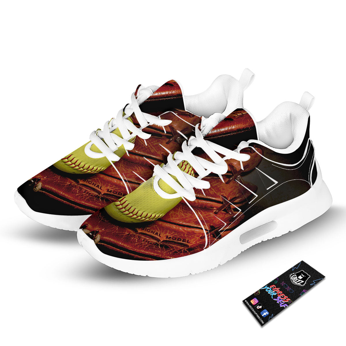 Softball Yellow Print Tennis Shoes-grizzshop