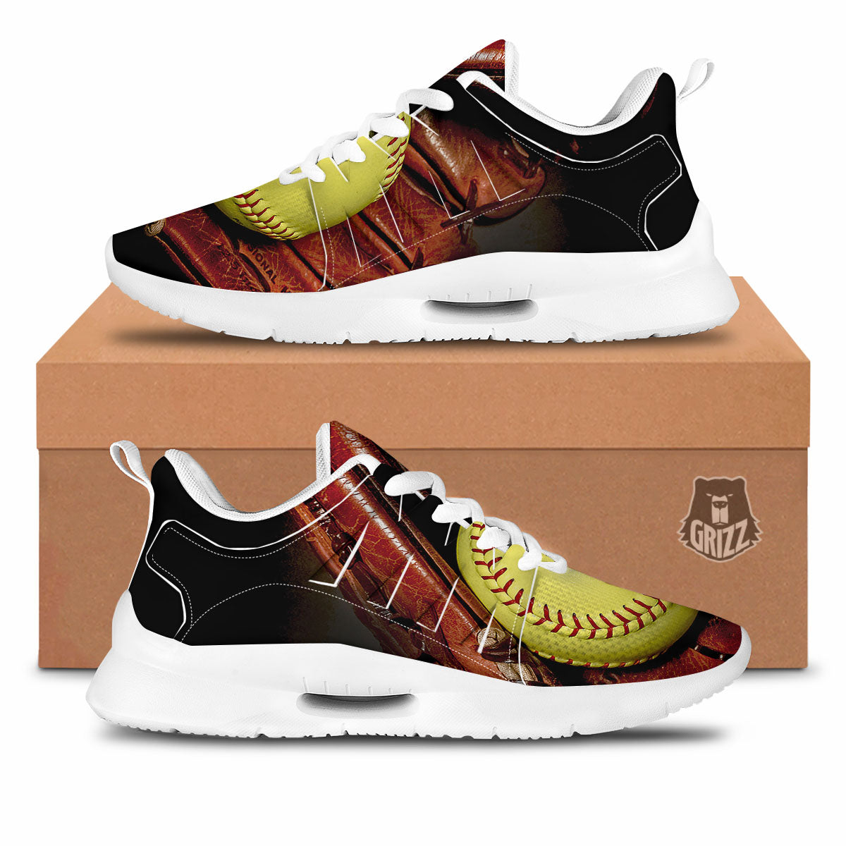 Softball Yellow Print Tennis Shoes-grizzshop