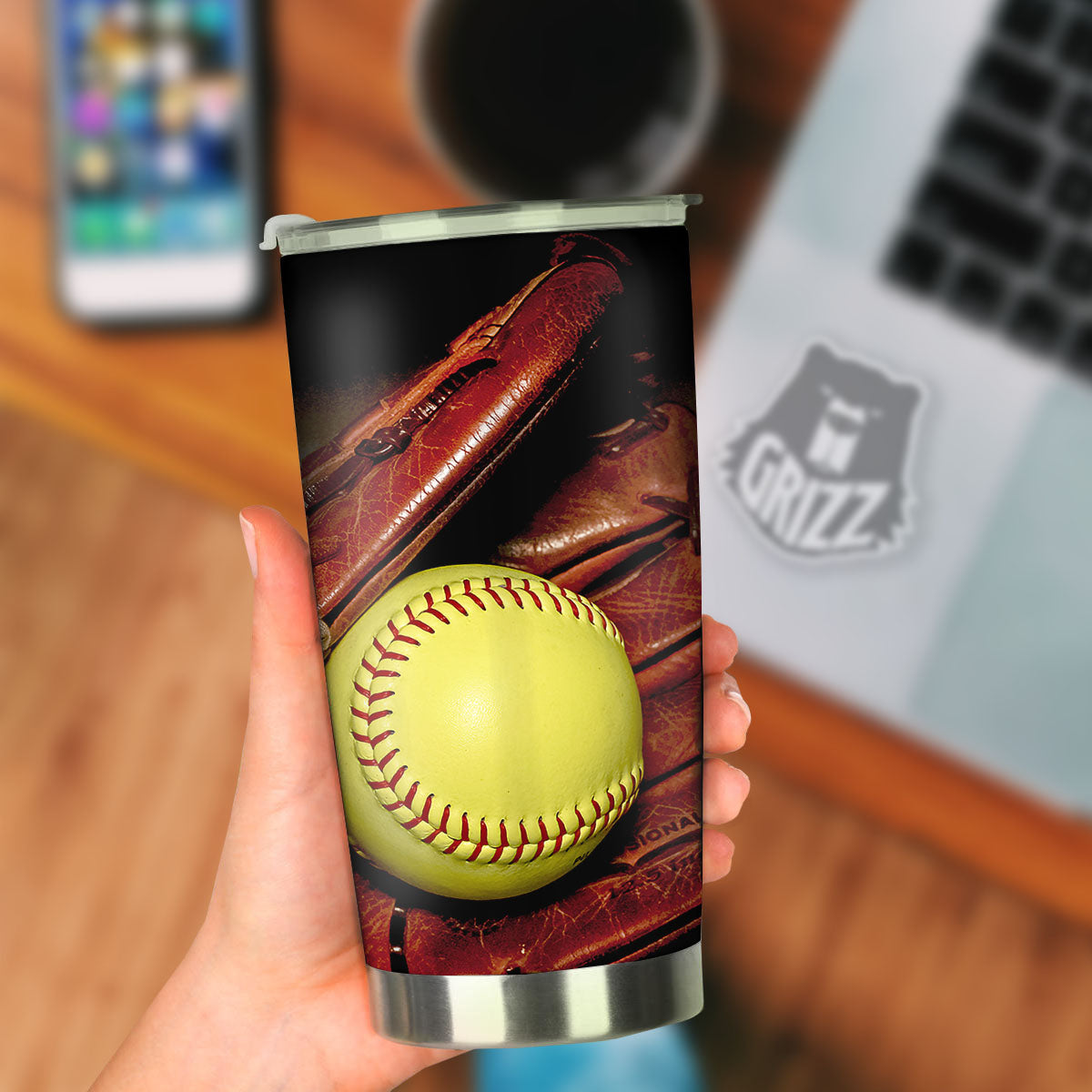 Softball Yellow Print Tumbler-grizzshop