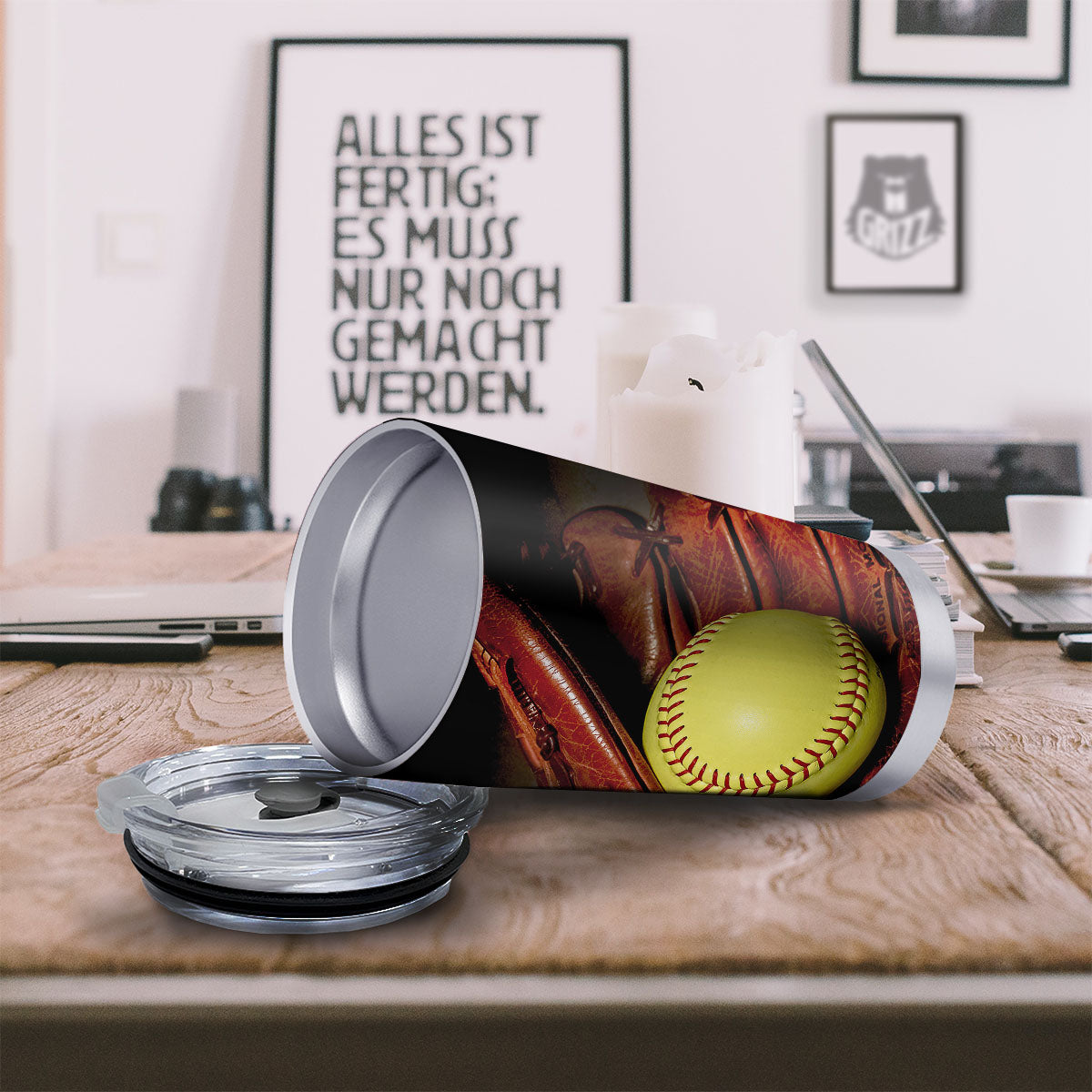 Softball Yellow Print Tumbler-grizzshop