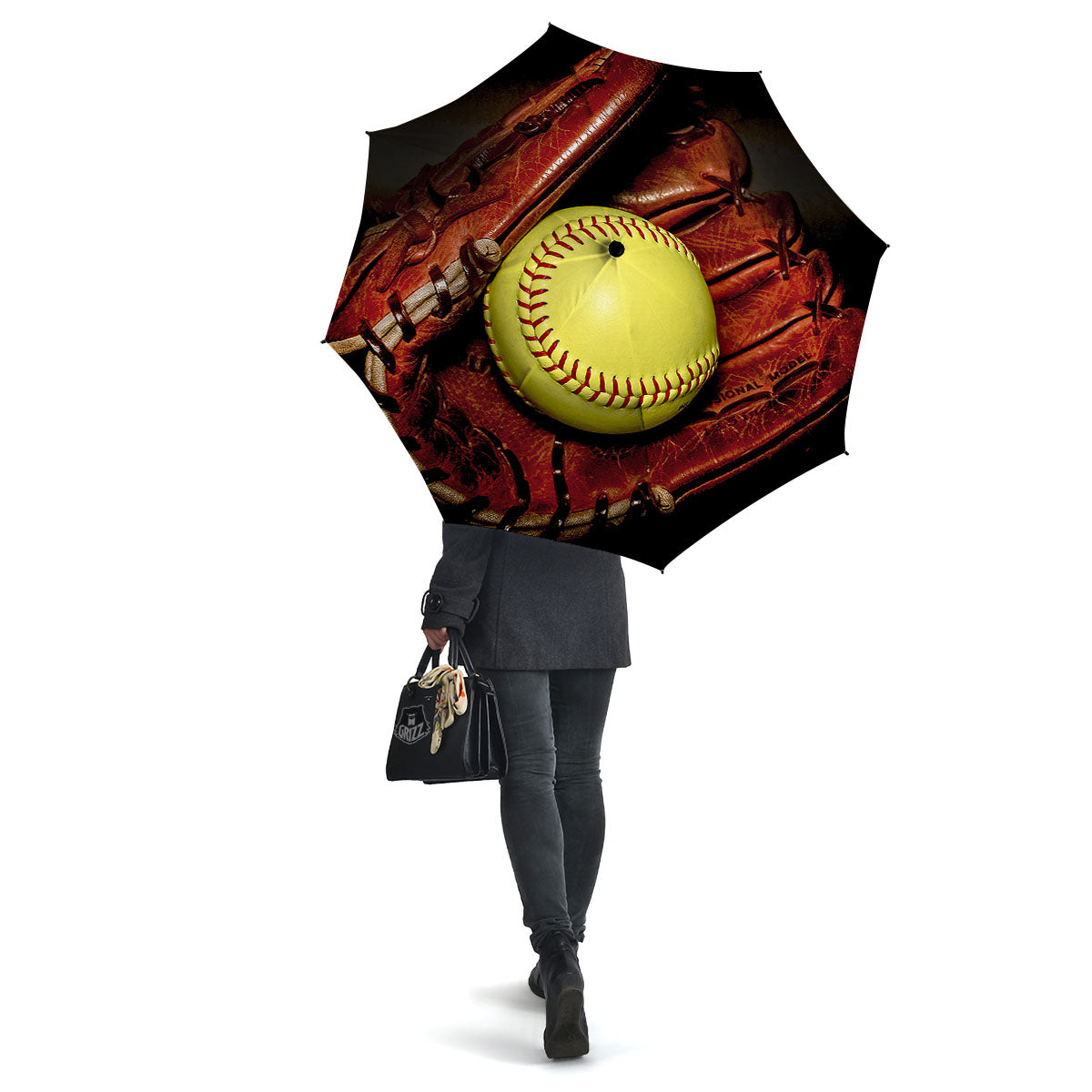 Softball Yellow Print Umbrella-grizzshop