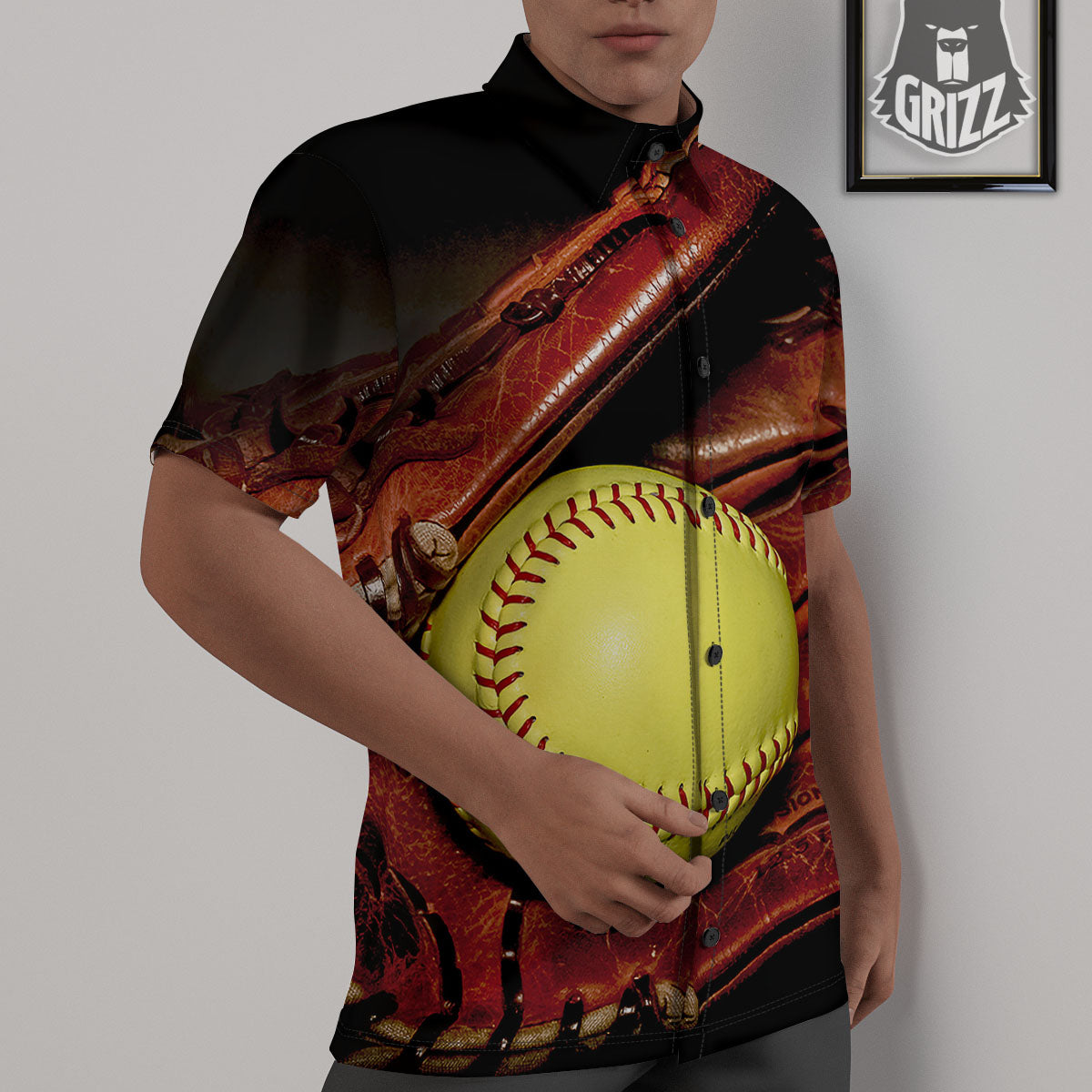 Softball Yellow Print Untucked Shirts-grizzshop