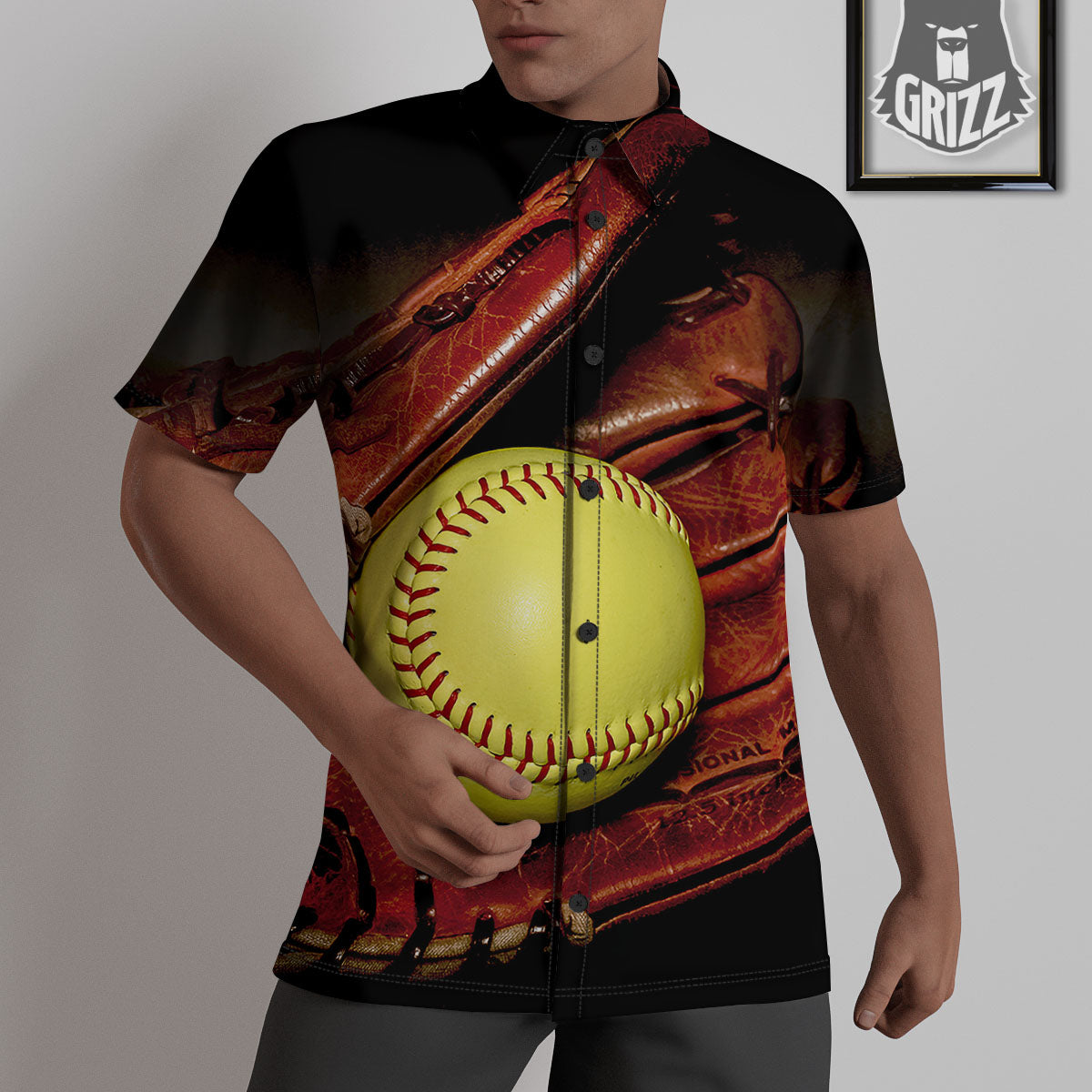 Softball Yellow Print Untucked Shirts-grizzshop
