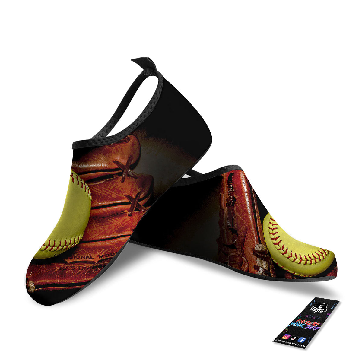 Softball Yellow Print Water Shoes-grizzshop