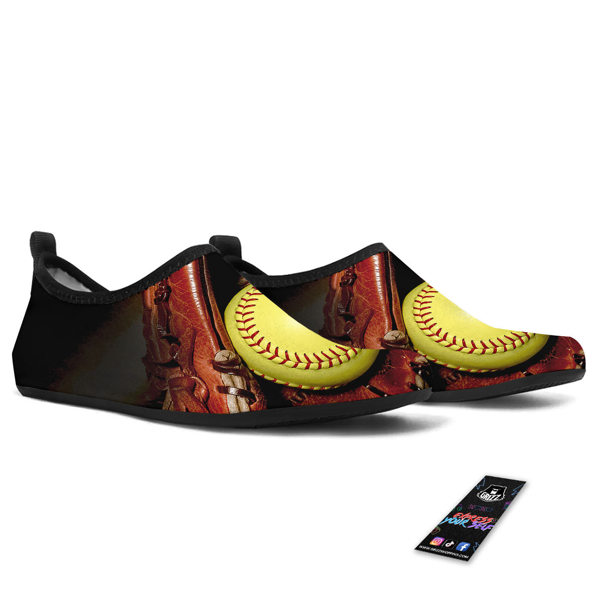 Softball Yellow Print Water Shoes-grizzshop