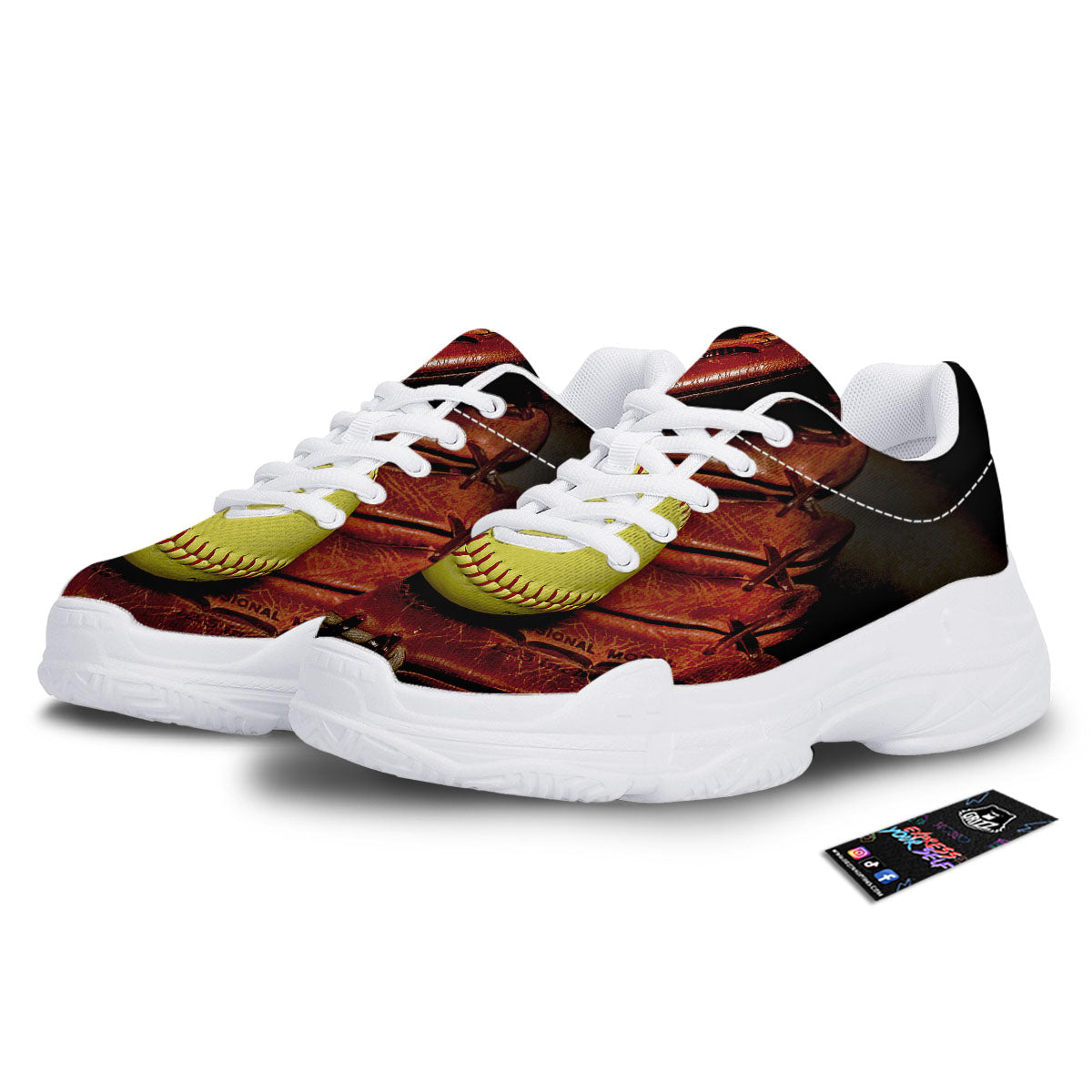 Softball Yellow Print White Chunky Shoes-grizzshop