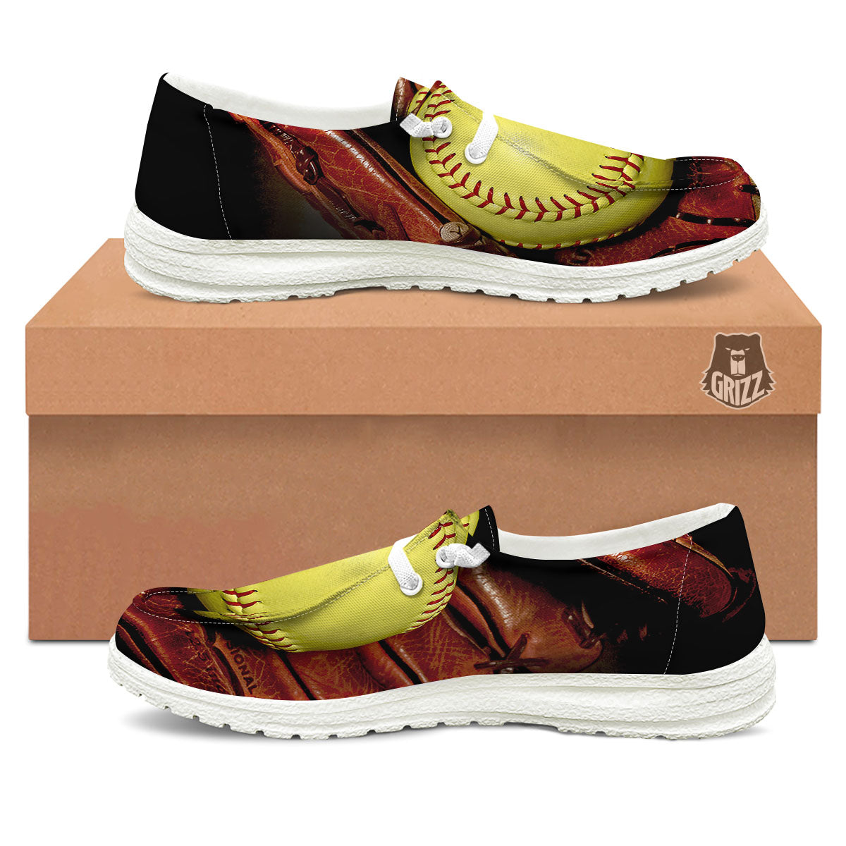 Softball Yellow Print White Loafers-grizzshop