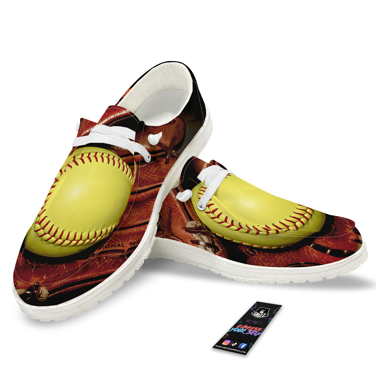 Softball Yellow Print White Loafers-grizzshop