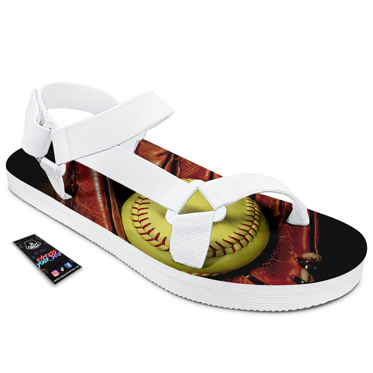 Softball Yellow Print White Open Toe Sandals-grizzshop