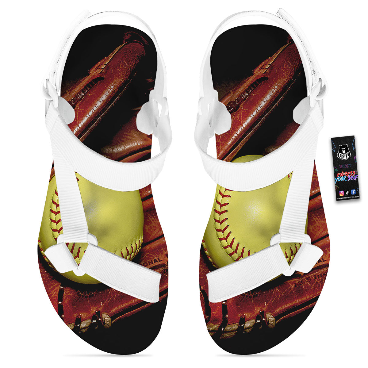Softball Yellow Print White Open Toe Sandals-grizzshop