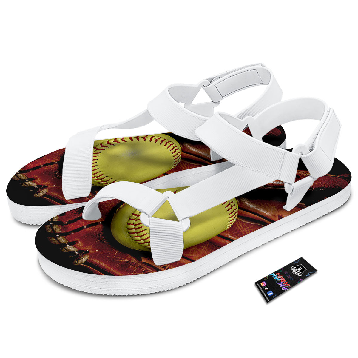 Softball Yellow Print White Open Toe Sandals-grizzshop