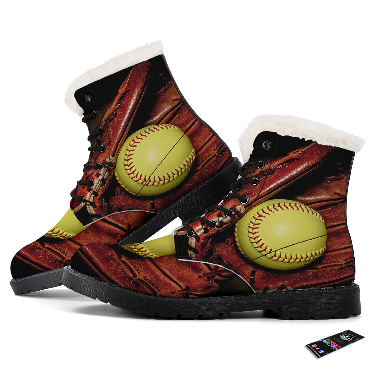 Softball Yellow Print Winter Boots-grizzshop