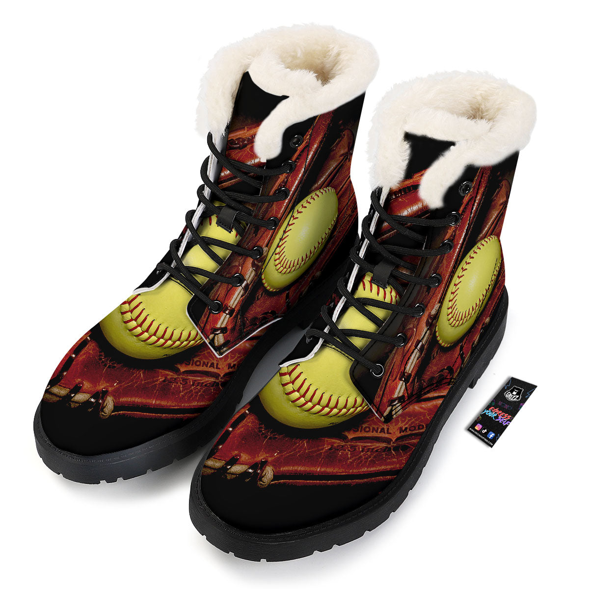 Softball Yellow Print Winter Boots-grizzshop