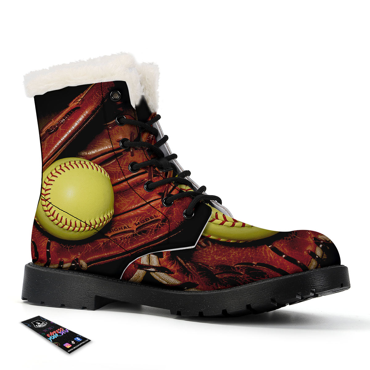 Softball Yellow Print Winter Boots-grizzshop
