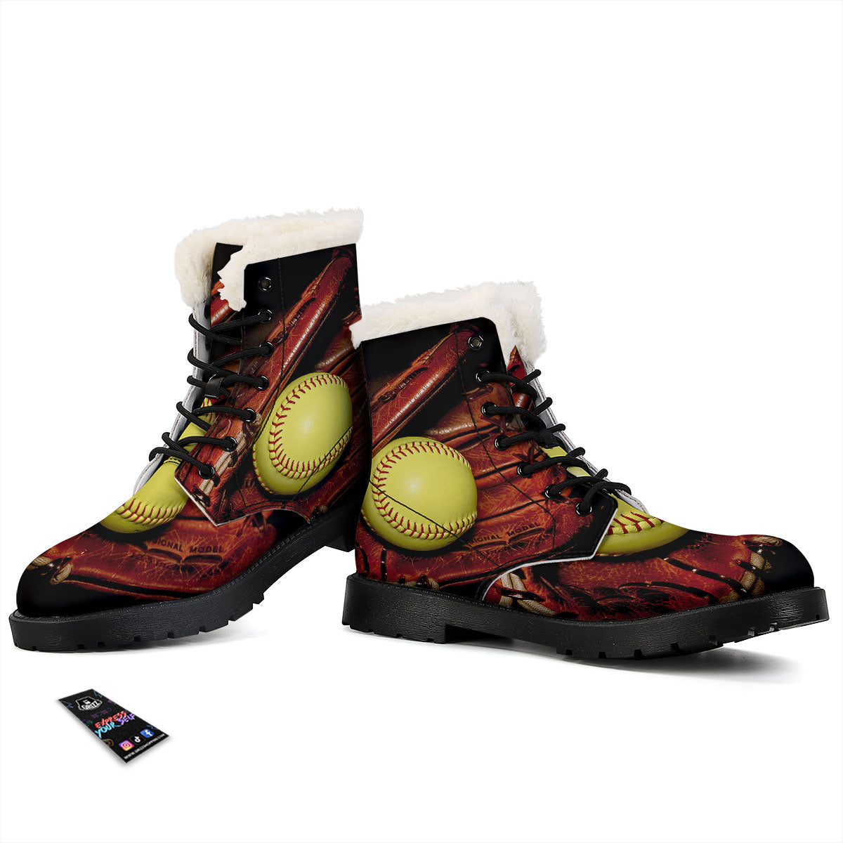 Softball Yellow Print Winter Boots-grizzshop