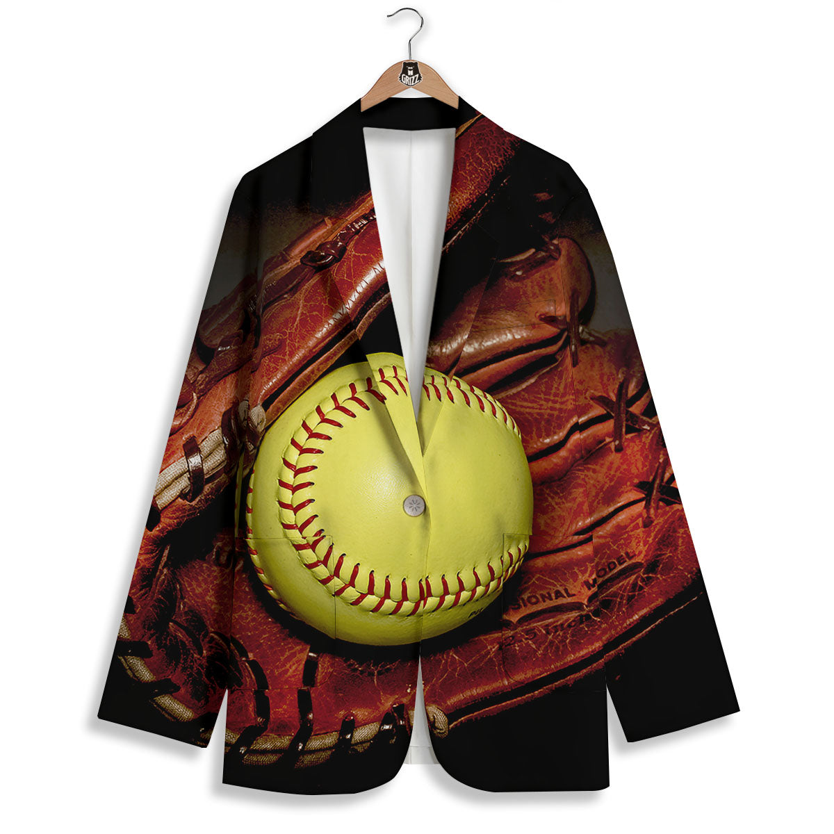 Softball Yellow Print Women's Blazer-grizzshop