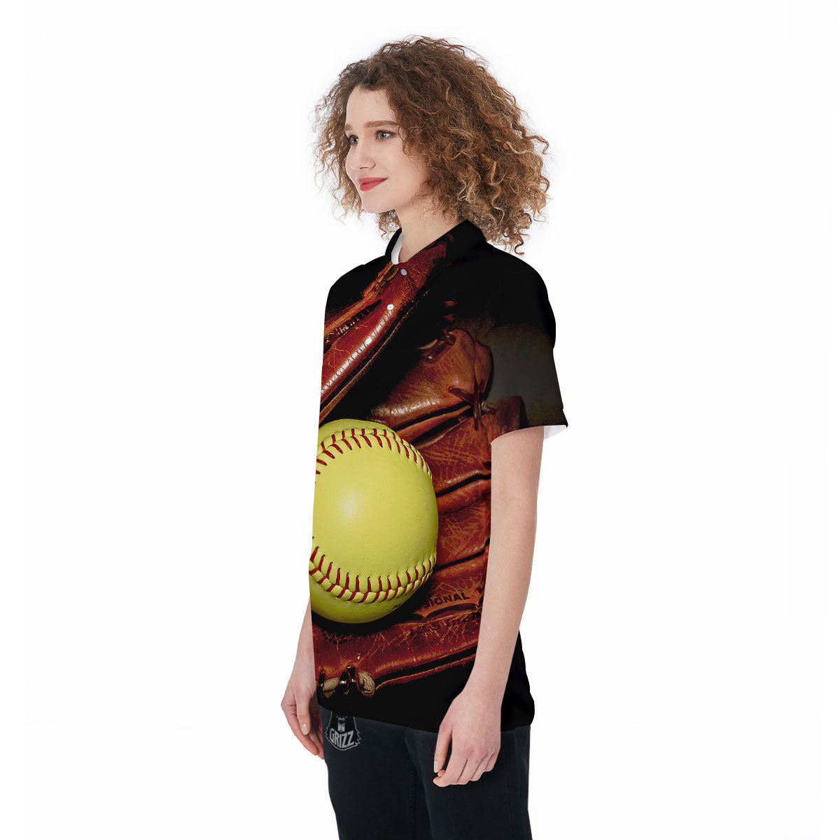 Softball Yellow Print Women's Golf Shirts-grizzshop