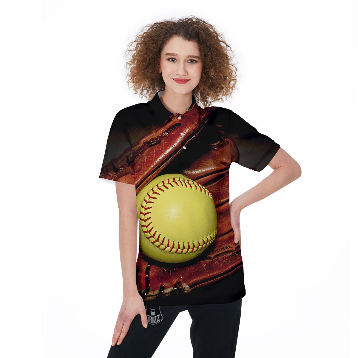 Softball Yellow Print Women's Golf Shirts-grizzshop