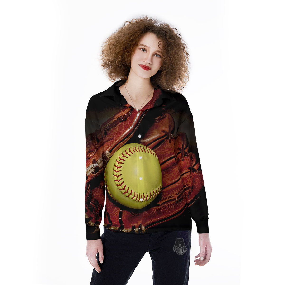 Softball Yellow Print Women's Long Sleeve Shirts-grizzshop