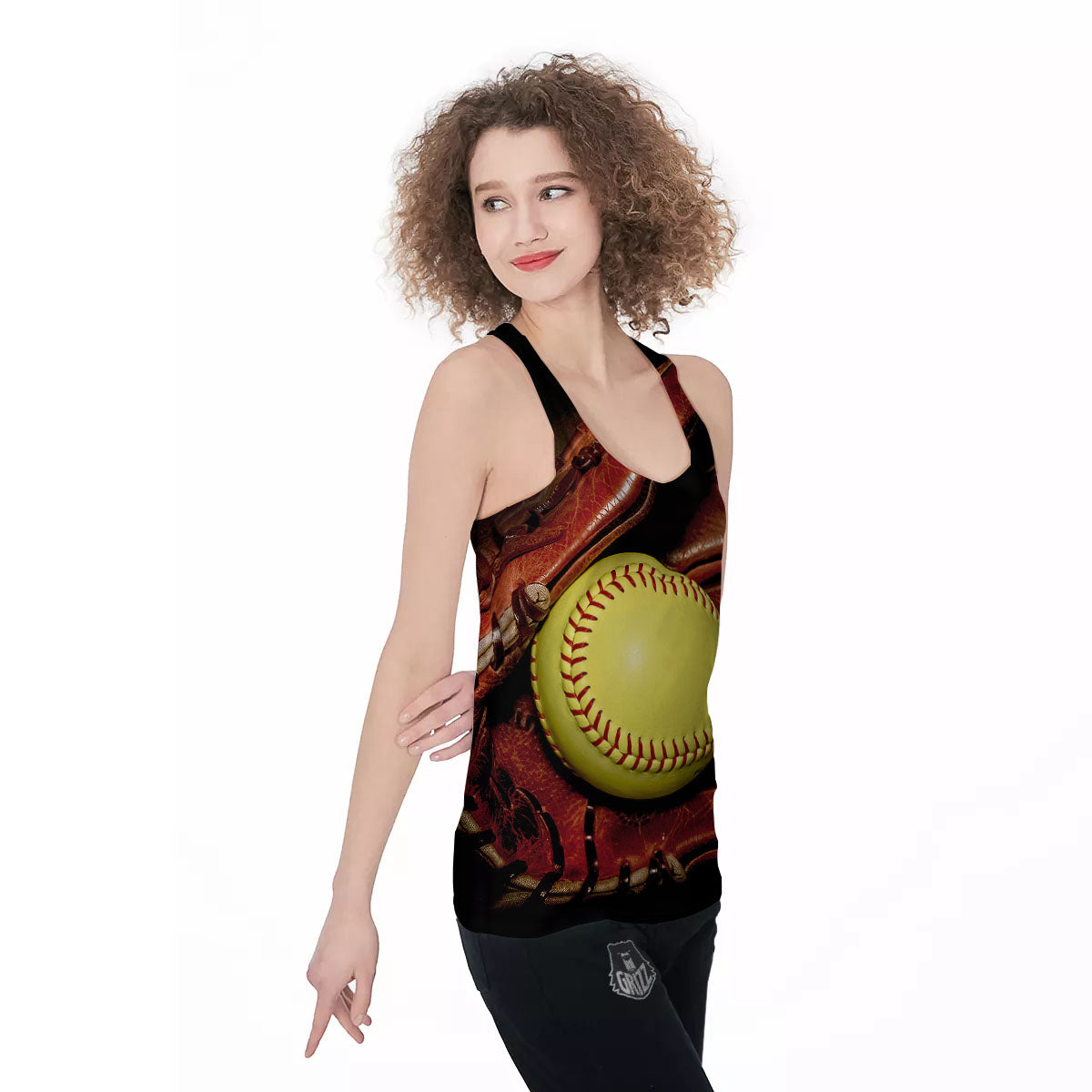 Softball Yellow Print Women's Racerback Tank Top-grizzshop