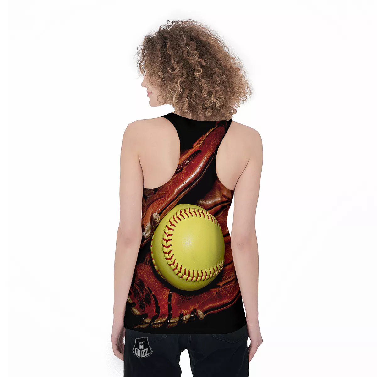 Softball Yellow Print Women's Racerback Tank Top-grizzshop