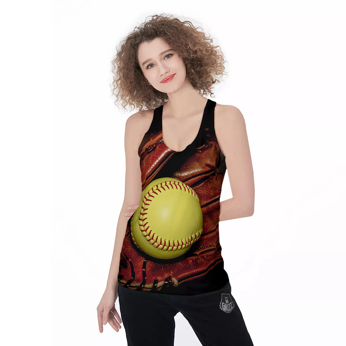 Softball Yellow Print Women's Racerback Tank Top-grizzshop