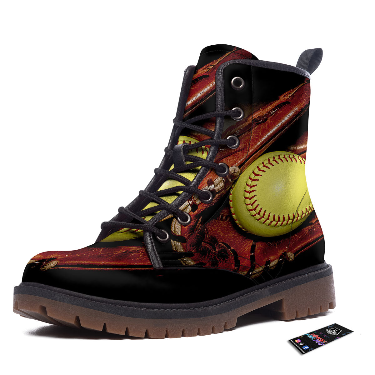 Softball Yellow Print Work Boots-grizzshop