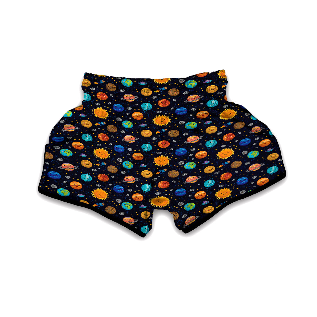 Solar System And Cute Planet Print Pattern Muay Thai Boxing Shorts-grizzshop