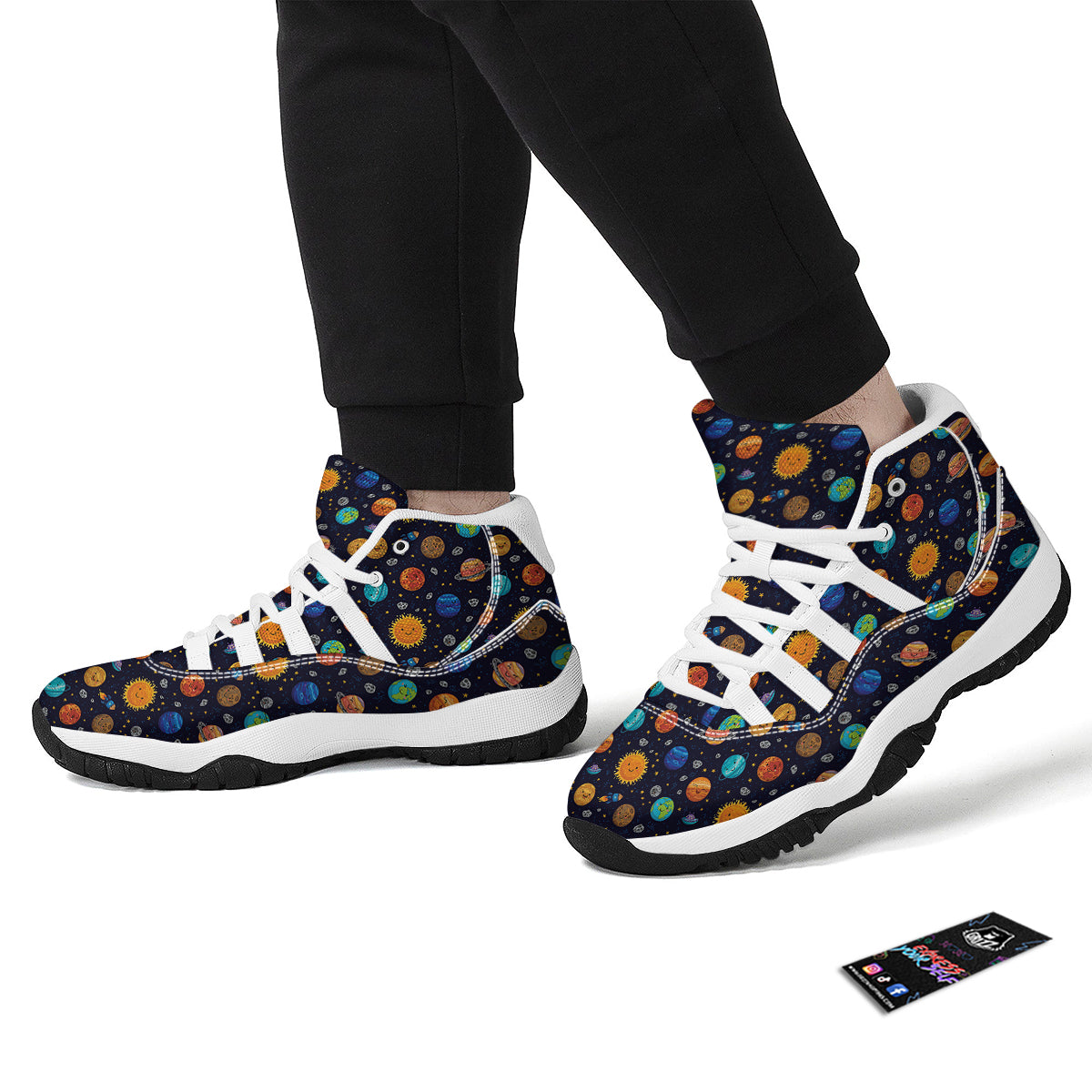 Solar System And Cute Planet Print Pattern White Bball Shoes-grizzshop