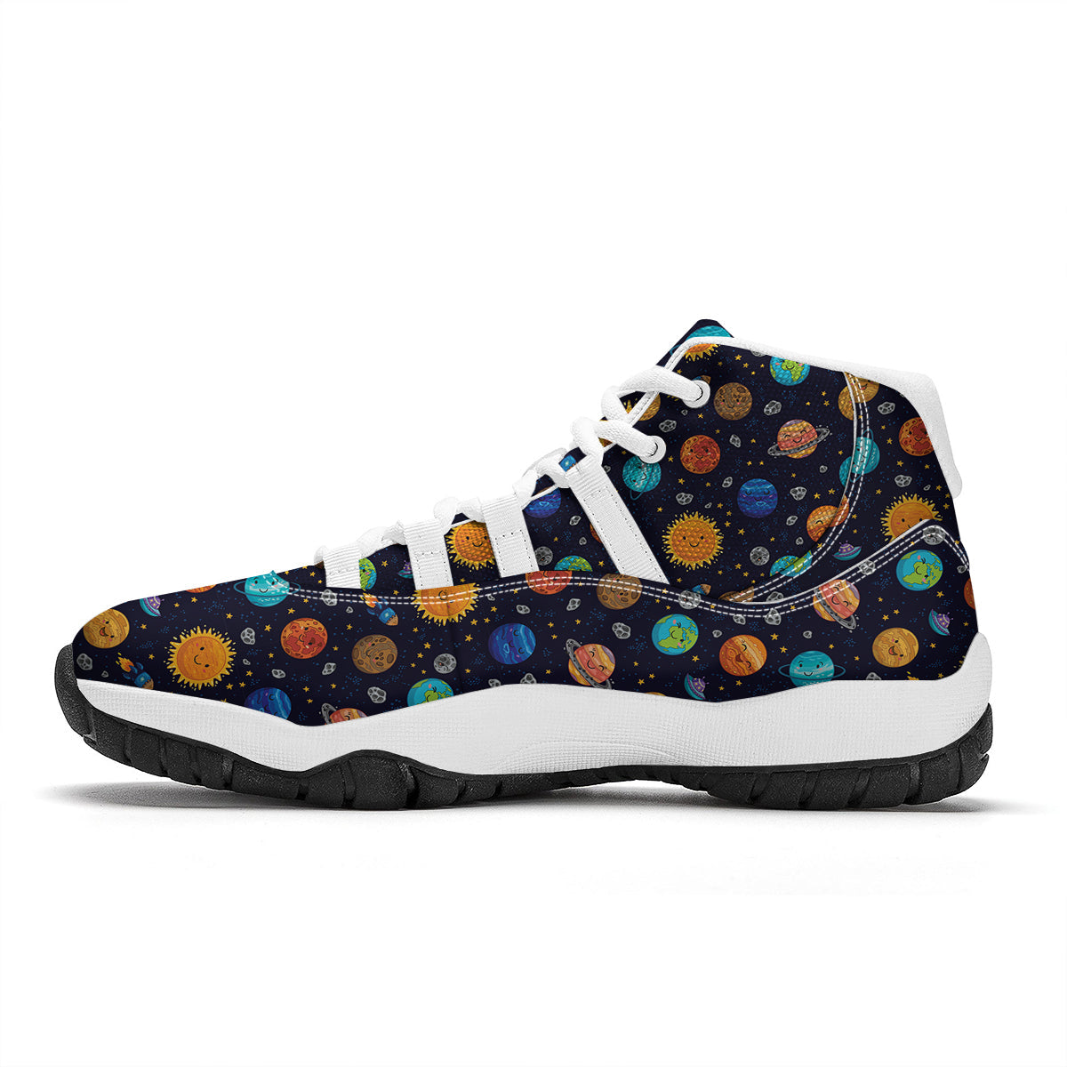Solar System And Cute Planet Print Pattern White Bball Shoes-grizzshop