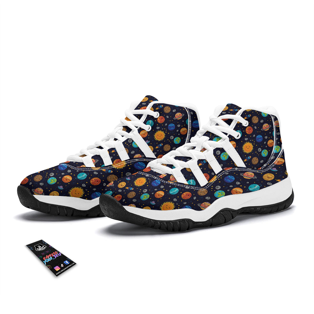 Solar System And Cute Planet Print Pattern White Bball Shoes-grizzshop