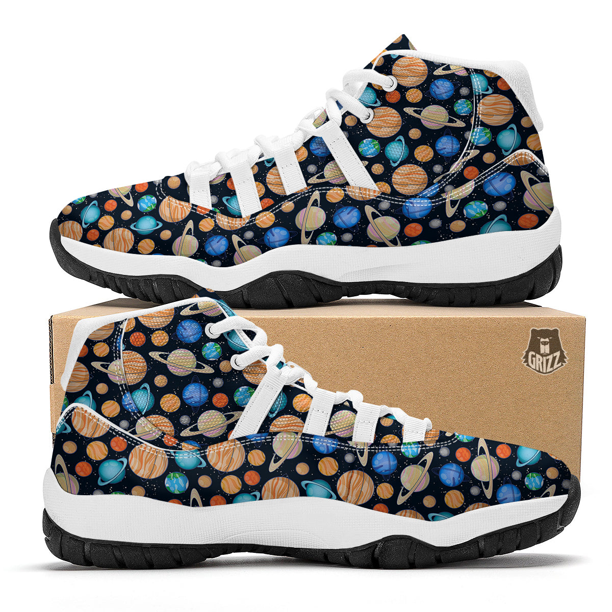 Solar System And Planet Print Pattern White Bball Shoes-grizzshop