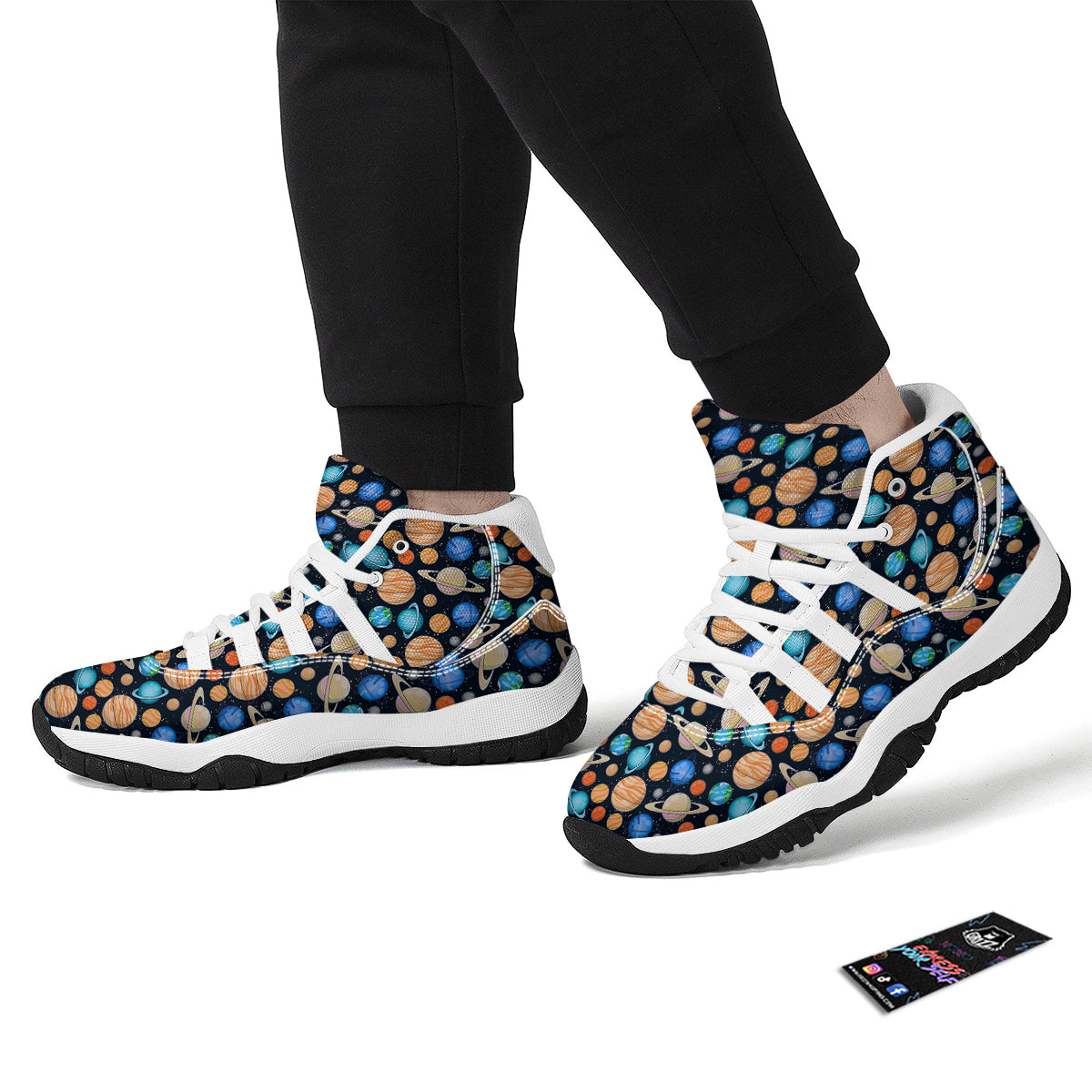 Solar System And Planet Print Pattern White Bball Shoes-grizzshop
