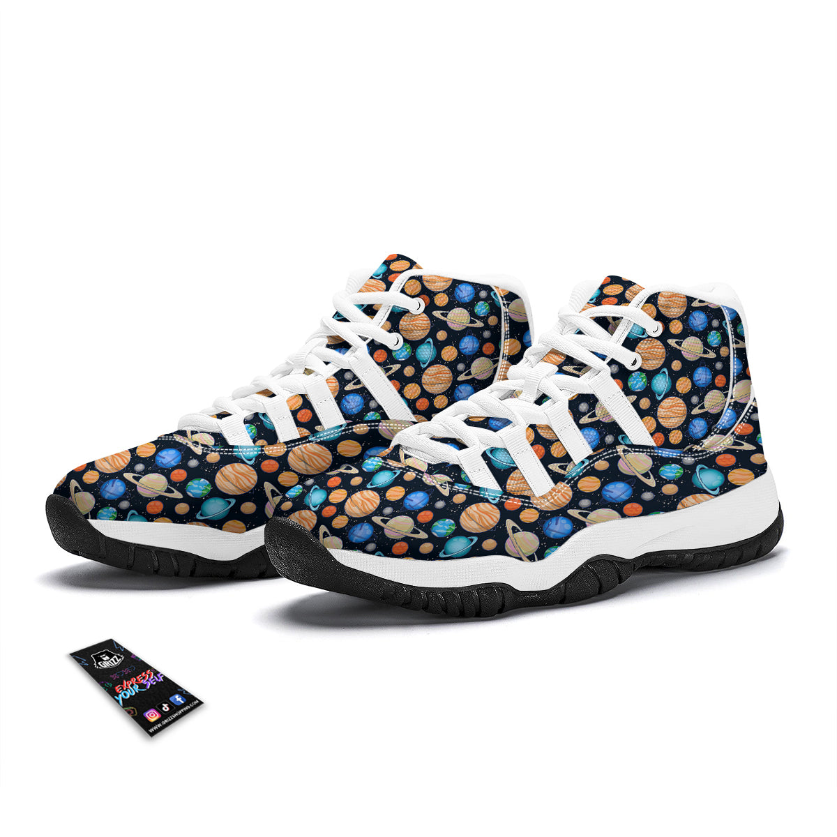 Solar System And Planet Print Pattern White Bball Shoes-grizzshop