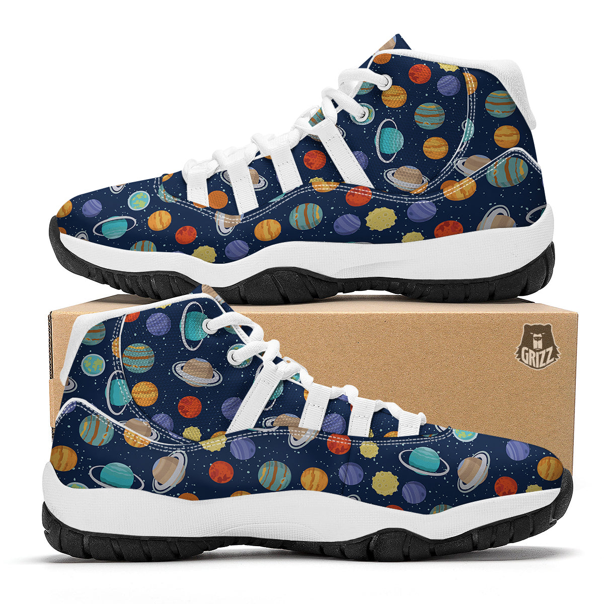 Solar System Planet Print Pattern White Bball Shoes-grizzshop