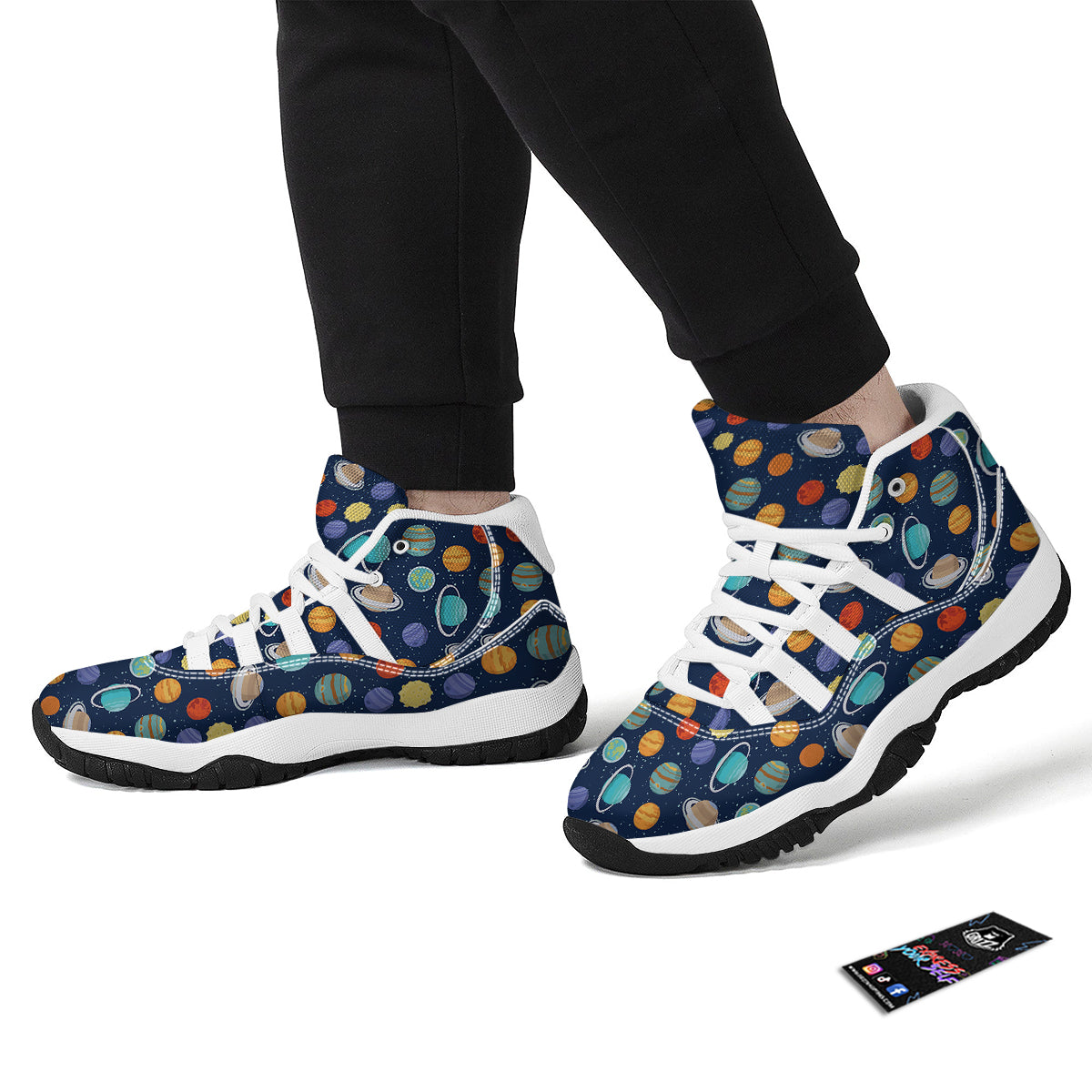 Solar System Planet Print Pattern White Bball Shoes-grizzshop