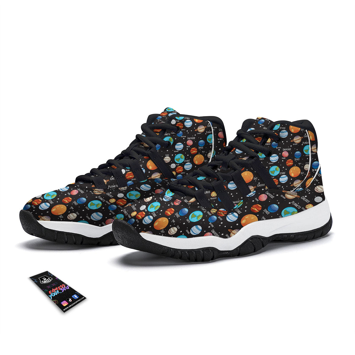 Solar System Print Pattern Black Bball Shoes-grizzshop