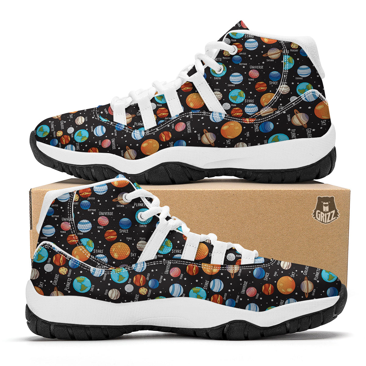 Solar System Print Pattern White Bball Shoes-grizzshop