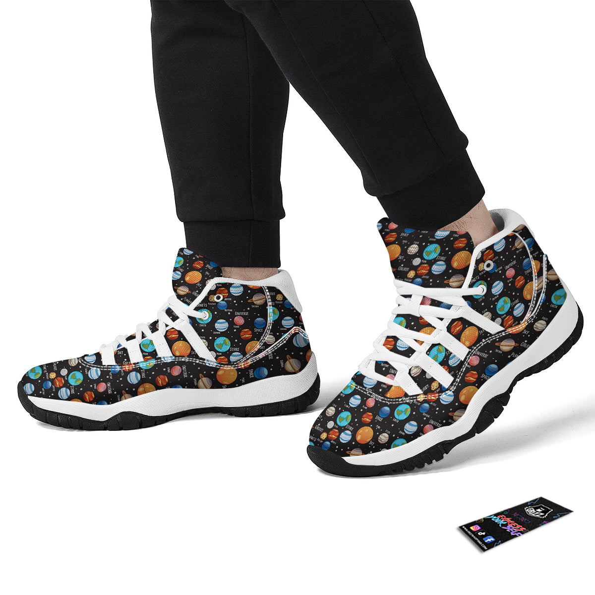 Solar System Print Pattern White Bball Shoes-grizzshop