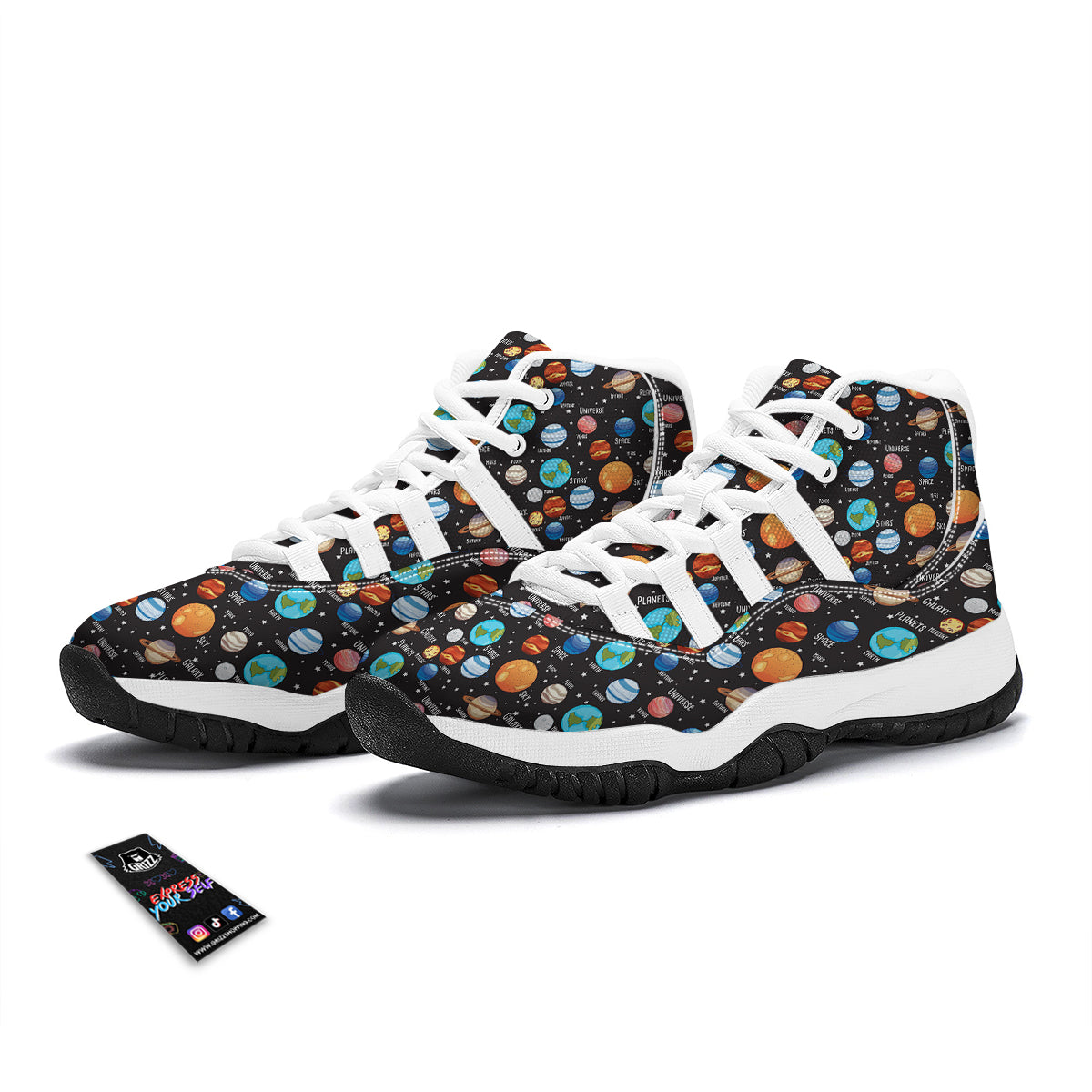 Solar System Print Pattern White Bball Shoes-grizzshop