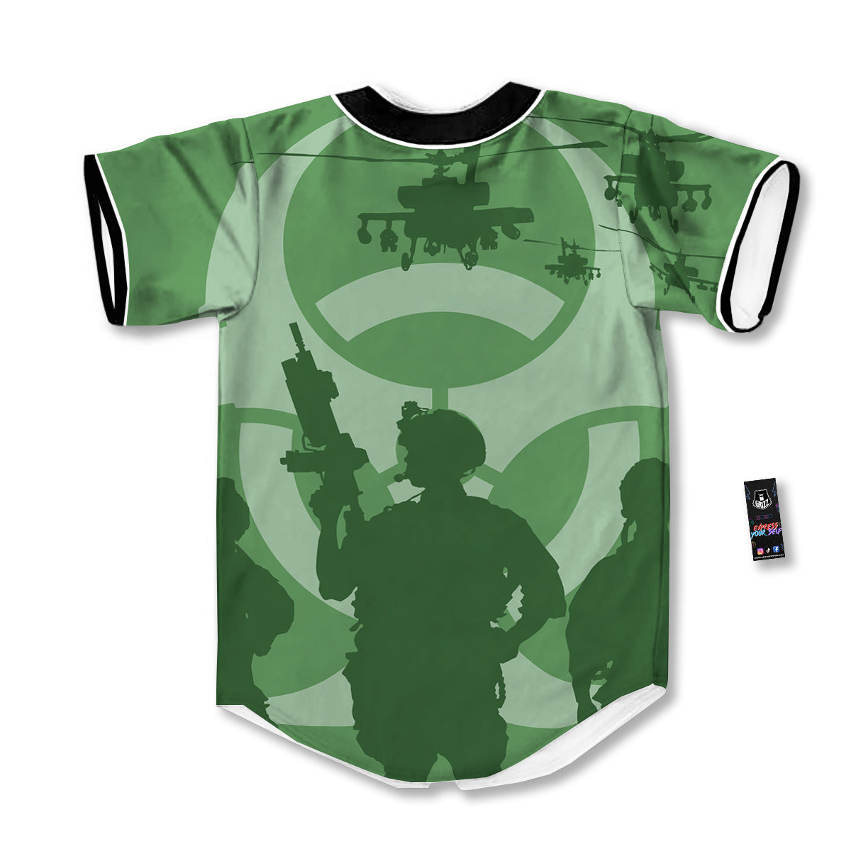 Soldiers And Biohazard Print Baseball Jersey-grizzshop