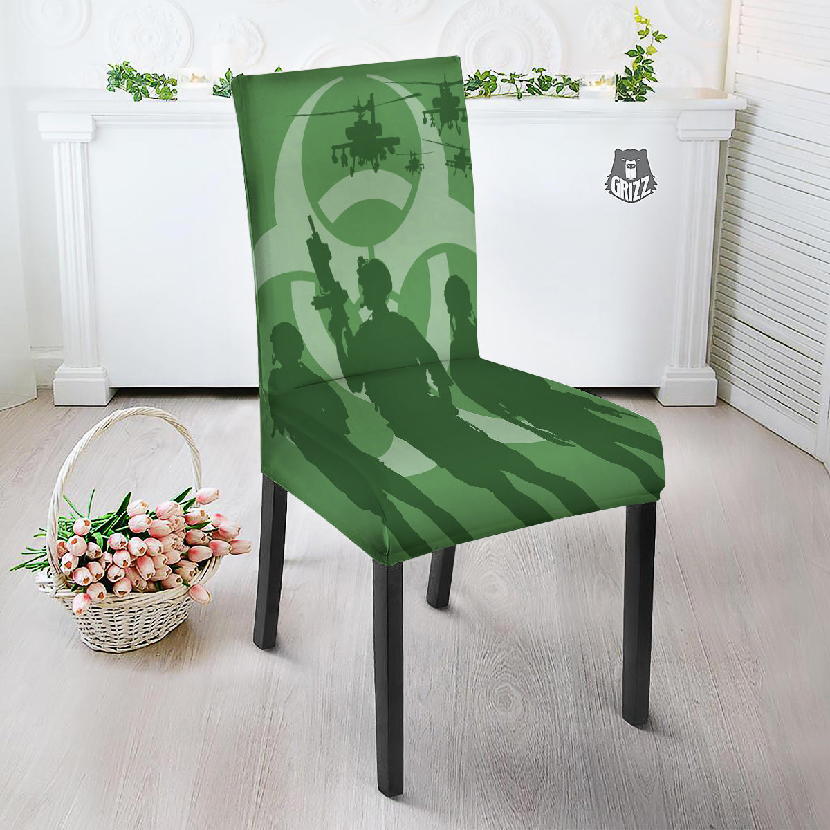 Soldiers And Biohazard Print Dining Chair Slipcover-grizzshop