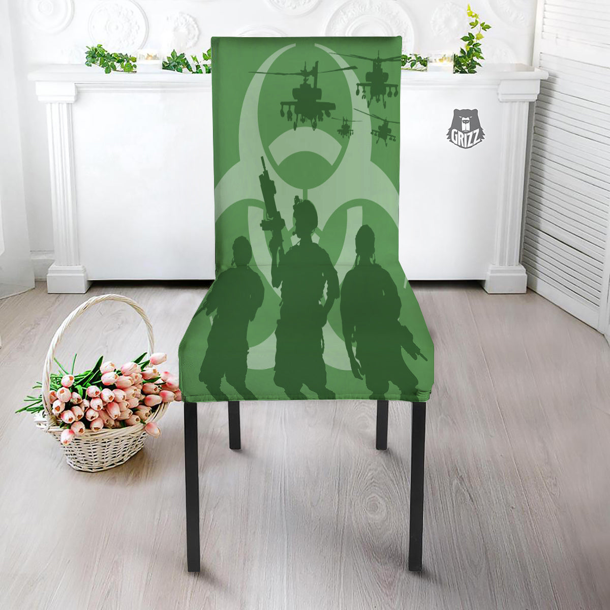 Soldiers And Biohazard Print Dining Chair Slipcover-grizzshop